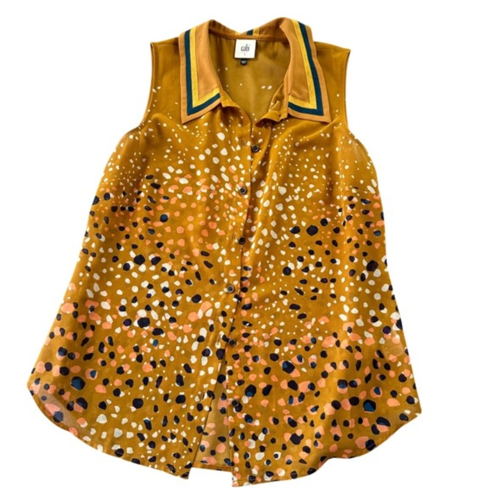 Cabi Size Small Mustard Yellow Confetti Sleeveless Button Down Blouse